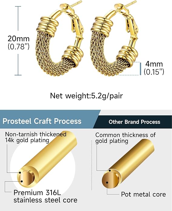 PROSTEEL 30/40/60/80/100mm Chunky Hoop Earrings For Women Gold Plated/Black Stainless Steel Hoops Earrings Statement Jewelry