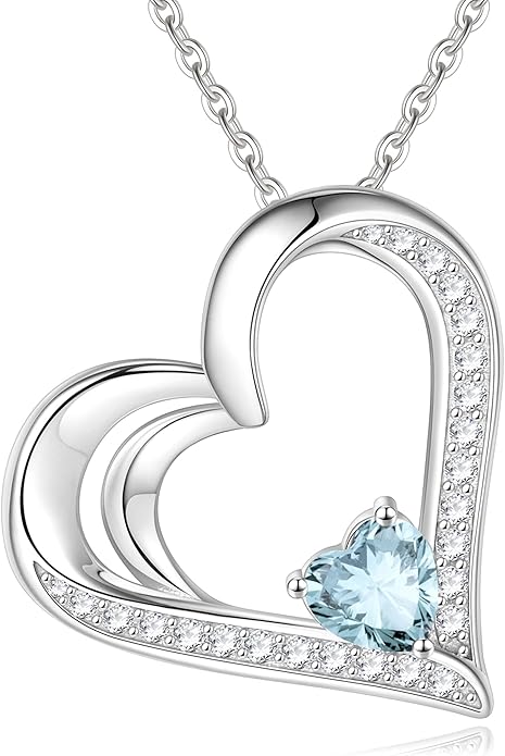 GLIVEOR 925 Sterling Silver Birthstone Necklace Heart Necklace for Women Gifts for Women