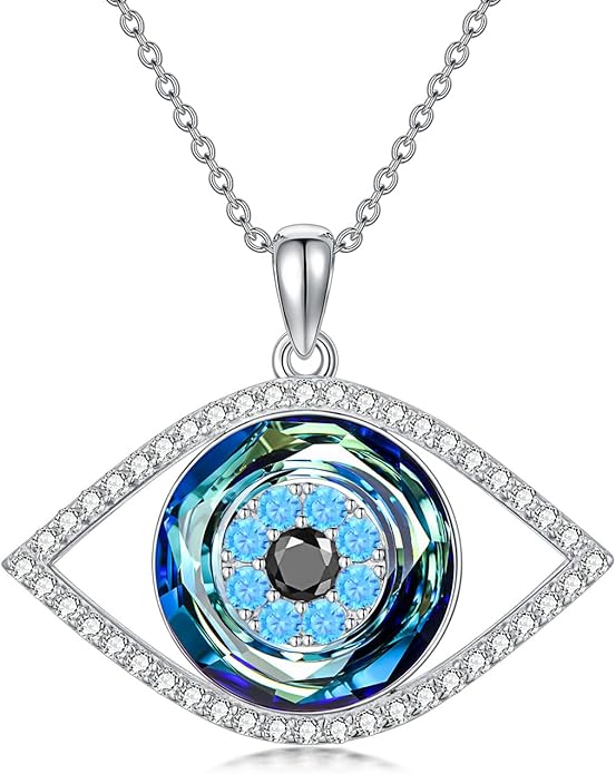 WINNICACA Sterling Silver Evil Eye Necklace Protection Crystal Pendant for Women Good Luck Vintage Evil Eye Pendant Jewelry Birthday Gifts for Women Friend Female