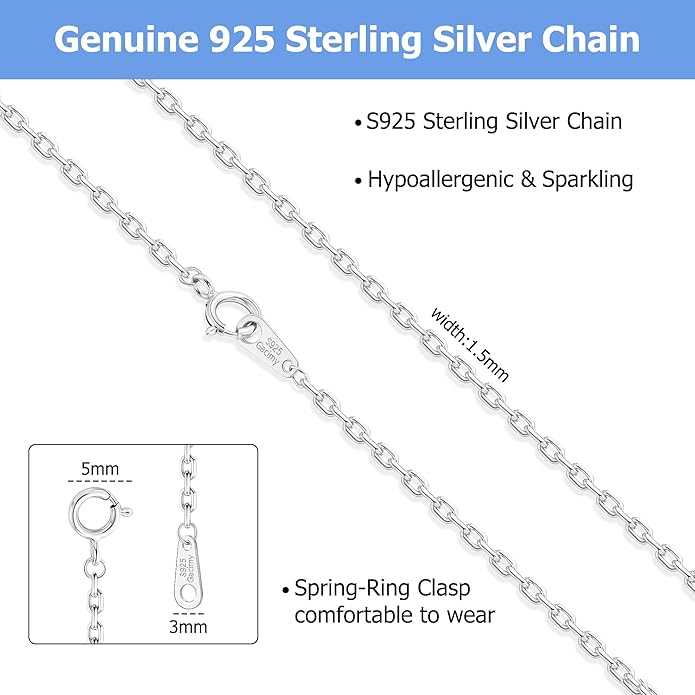 Gacimy 925 Sterling Silver Chain for Women, 1mm 1.3mm 1.5mm 1.8mm Cable Chain Necklaces
