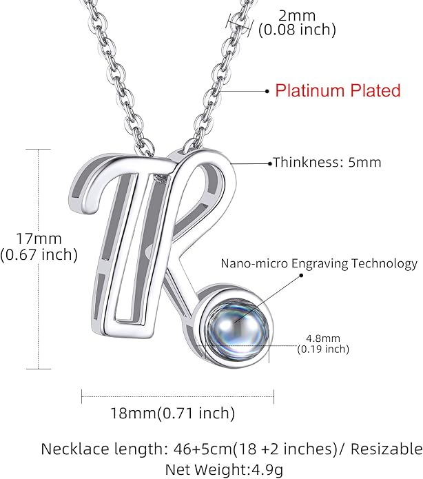 Custom4U Personalized Initial Picture Necklace for Women, Projection Necklace with Picture Inside, Gold/Silver Letter Pendant Necklace, Custom Photo Gifts for Mom Wife Birthday Valentines