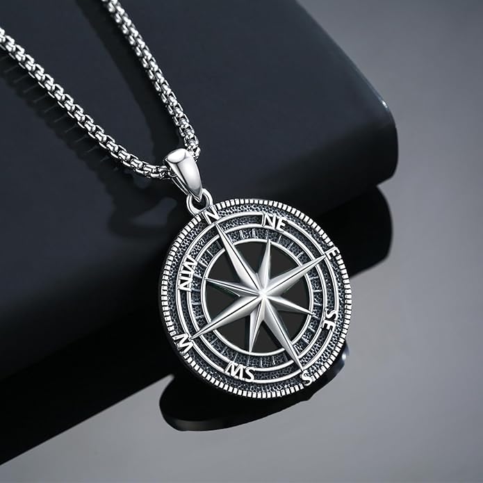 StoryEtain Compass Necklace for Women Men 925 Sterling Silver Travel Pendant Inspirational Graduation Jewelry Gift