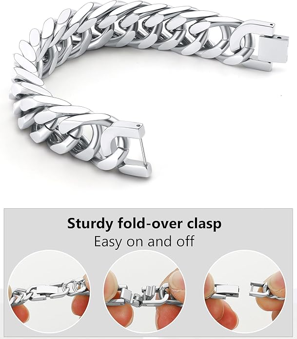 8/12/17mm Wide Cuban Link Bracelet for Men Father Gift 18K Gold/Black Plated Stainless Steel Bracelets 7.4-9 Inches(Gift Wrapped)