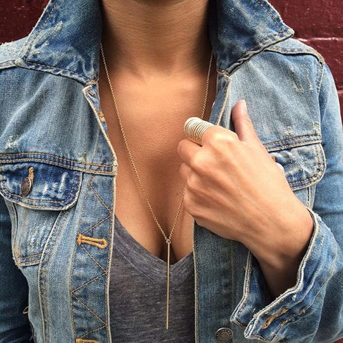 Artmiss Bar Pendant Necklace Gold Long Y-Necklace Delicate Lariat Chain Jewelry for Women