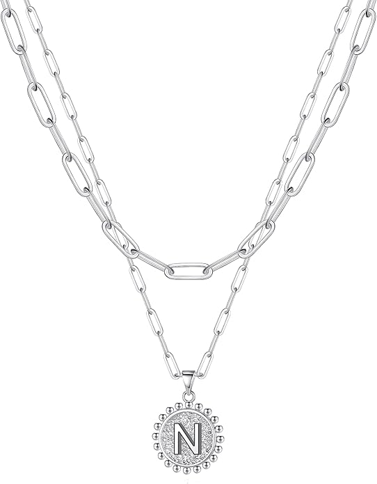 Ursteel Layered Initial Necklaces for Women, 14K-Gold-Plated Dainty Layering Paperclip Chain Necklaces for Women Jewelry