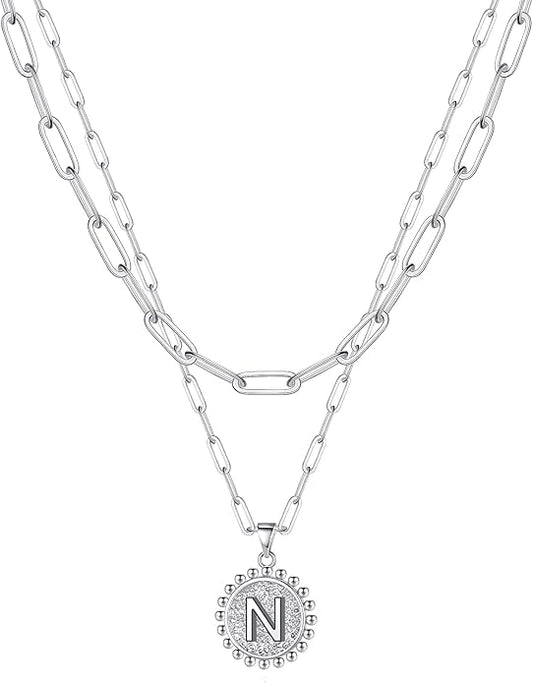 Ursteel Layered Initial Necklaces for Women, 14K-Gold-Plated Dainty Layering Paperclip Chain Necklaces for Women Jewelry