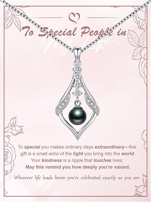 KANNSOAR Tahitian Black Pearl AAAA 18K Gold Plated Sterling Silver Trendy Pendant Necklace for Women Wife Mom Girlfriend Valentine Her Jewelry Gift for Anniversary Birthday Christmas