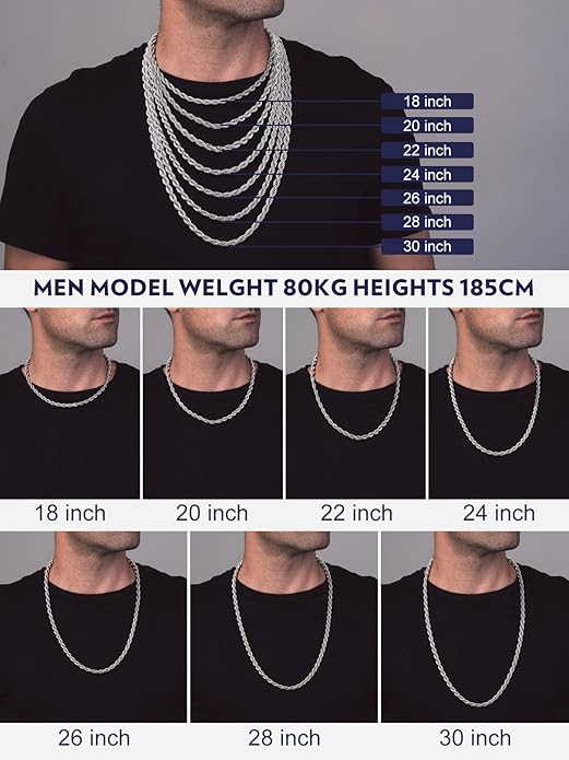Bandmax Solid 1.5mm/2mm/3mm/6mm Rope Chains for Men Women 14K Gold Plated/Black Plated Stainless Steel Twist Chain 16-30 Inches, with Gift Box