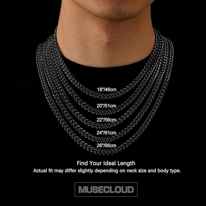 MUSECLOUD Gold Cuban Link Chain for Men Mens Stainless Steel Miami Curb Chains Necklace 5/8mm Thick Real Gold/Silver/Black Plated Diamond Cut Non-Tarnish Jewelry Trendy Christmas Gifts 18-26 Inch