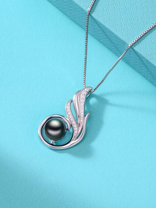 KANNSOAR Tahitian Black Pearl AAAA 18K Gold Plated Sterling Silver Trendy Pendant Necklace for Women Wife Mom Girlfriend Valentine Her Jewelry Gift for Anniversary Birthday Christmas