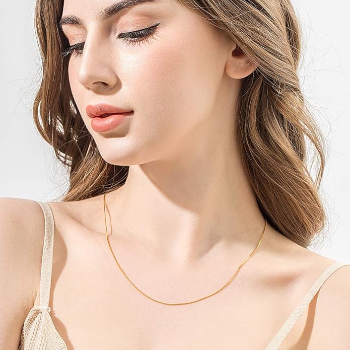 925 Sterling Silver Chain Necklace for Women 0.8mm Box Chain, Italian Necklace Chain, Super Strong & Thin & Long16/18/20/22/24 Inches