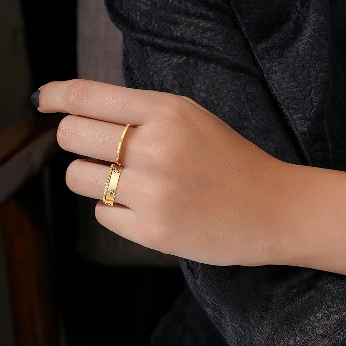Kenizum Elegant 3PCS Cubic Zirconia Stackable Love Rings for Women, 18k Gold-Plated Silver-Plated 316L Stainless Steel Hypoallergenic Jewelry, Easter Anniversary Birthday Gifts for Mom friends Sister