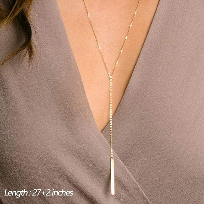 Turandoss Dainty Layered Choker Necklace, Handmade Y Pendant Necklace Multilayer Bar Disc Necklace Adjustable Layering Choker Necklaces for Women