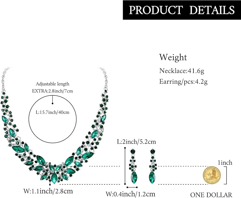 BriLove Women's Wedding Bridal Austrian Crystal Marquise Cluster Collar Necklace Dangle Earrings Set