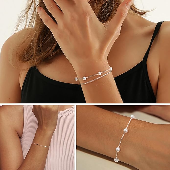 Gold Bracelets for Women Non Tainish,Dainty Bracelets Stack for Women Trendy, Gold Plated Cuff Bracelets Stack With Beaded Cuban Paperclip Snake Rope Bangle Hand Chain Jewelry Gifts for Women