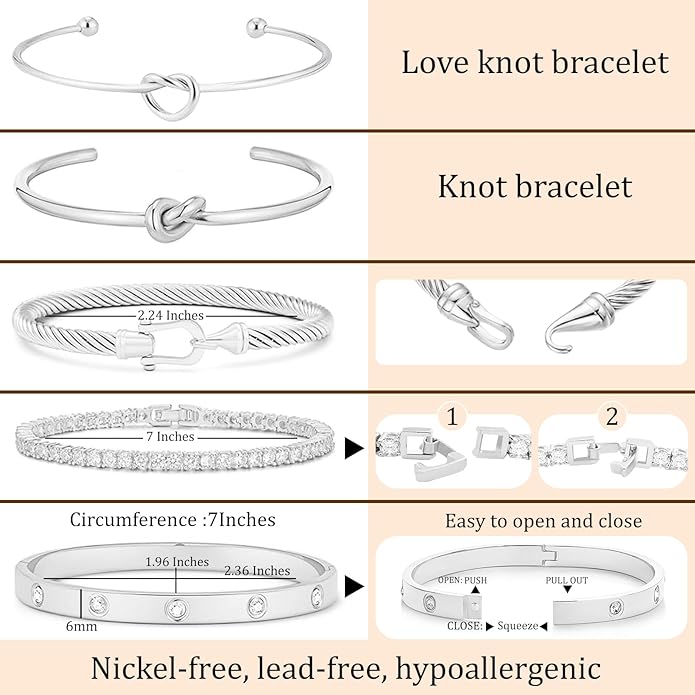 FAFUGA 18 K Gold Plated Love Bangle Bracelet Stack Cuff Jewelry for Women Jewelry Set for Women Gift with Box