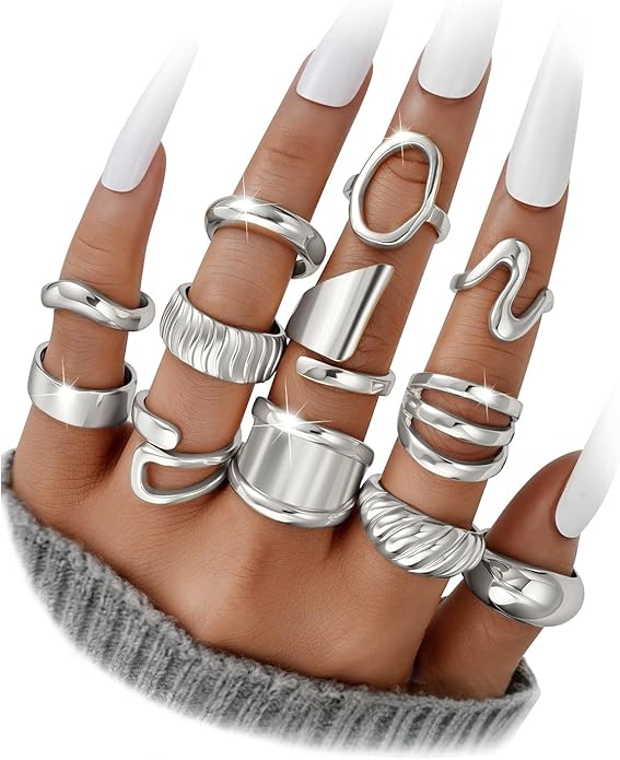 17 MILE Chunky Gold Stackable Rings for Women Non Tarnish, 18K Gold-Plated Statement Open Stacking Rings, Knuckle Band Ring Set