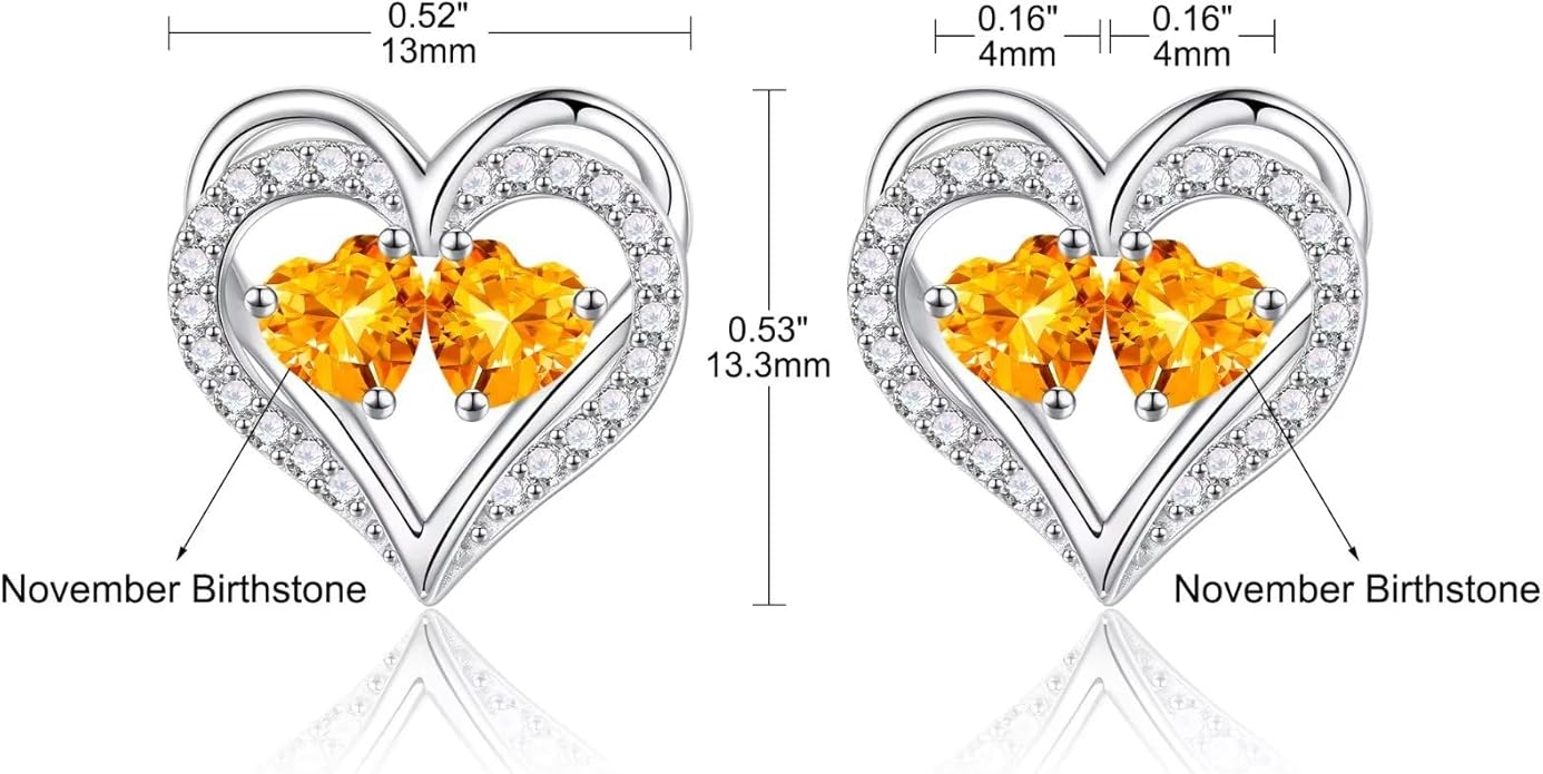 Iefil Birthstone Earrings for Women - 925 Sterling Silver Heart Earrings Anniversary Birthday Gifts for Women Wife Girlfriend Mom