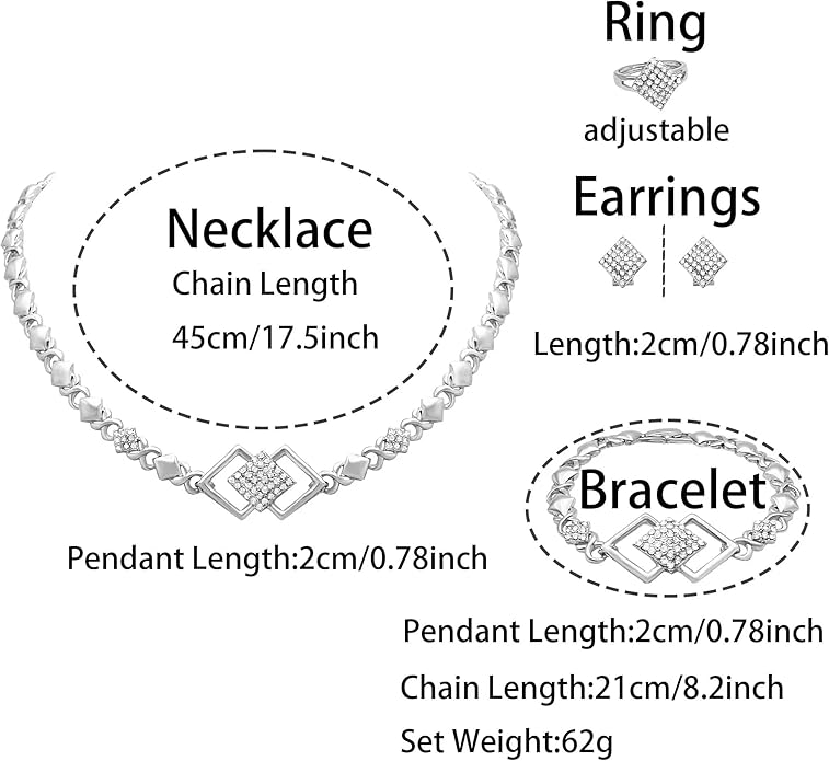 Gold Jewelry Sets for Women 18K Gold/Silver Filled Jewelry Necklace Set Wedding Bridal Fashion Jewelry Sets Women Accessories Bracelets Earrings and Rings Sweetheart Gifts