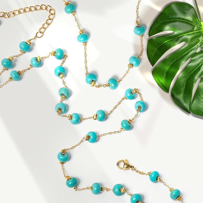 AGOT Beaded Gemstone Necklace for Women: Boho Bead Choker Natural Stone Necklaces - Handmade Jewelry for Summer Beach