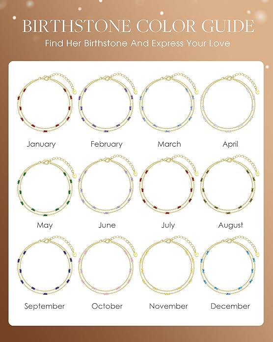 LOUISA SECRET Birthstone Bracelets for Women, 925 Sterling Silver Dainty Simple Women Charm Link Bracelet, Birthday Anniversary Jewelry Gifts for Women Wife Mom Her