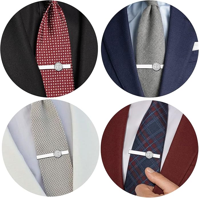 AMITER 26 Letters Tie Clip and Cufflinks for Men, Initial Tie Bar & Cuff Links Set Necktie Clip for Business, Wedding, Anniversary