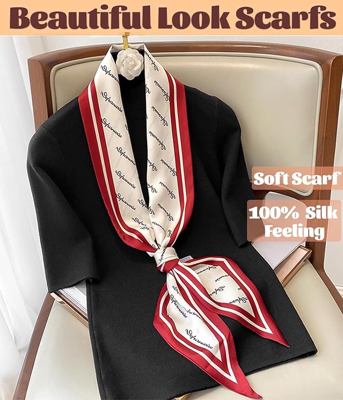 kcctoo 59" Mulberry Silk Like Head Scarf Women's Fashion Square Neck Satin Scarfs for Bag Hair Scarves Gift 59 * 5.9”