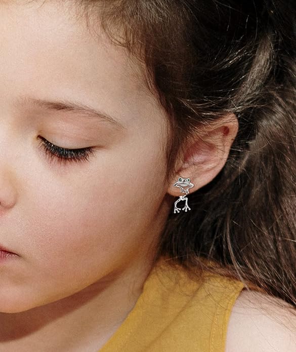 INFUSEU Sterling Silver Cute Stud Earrings Cat Frog Mushroom Bunny, Small Gifts for Women Teen Girls Animal Lovers