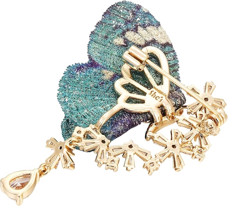 Handmade Embroidery Flower Brooch Pins for Women, SHE'S FREE STYLE JUST FOR YOU Luxury Gradient Stitching Floral Brooch Pins with Crystal stamen, Enamel Metal Butterfly with Green Leaves, Hand Dripping Oil Jewelry pins