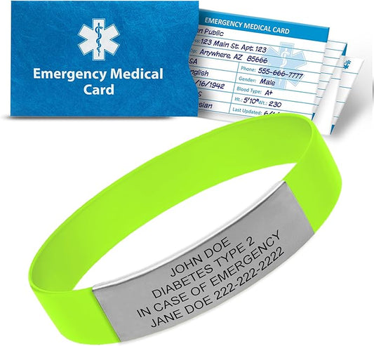 Personalized Medical Alert Bracelet for Men & Women – Custom Engraved Waterproof Silicone Wristband with Stainless Steel ID Plate – Medical ID Bracelet for Allergies, Conditions, ICE Info & Emergency Card