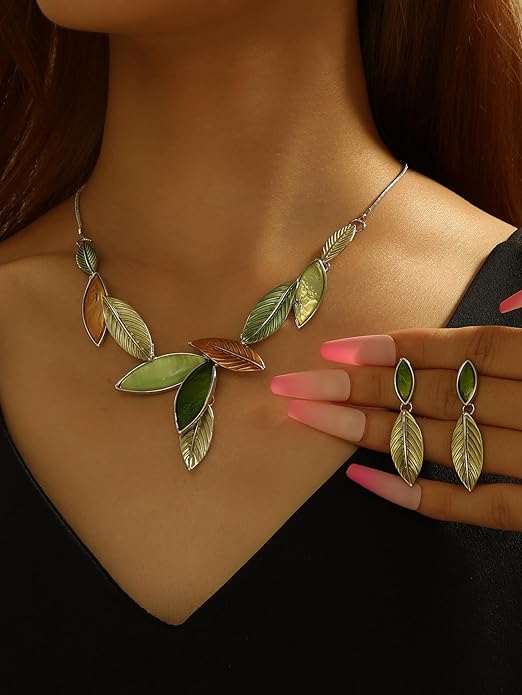 Vintage Chunky Statement Jewelry Set Retro Leaf Floral Geometric Bohemian Boho Bib Necklace Earring Set Fashion Costume Jewelry for Women Girls Wedding Party Prom Unique Gift