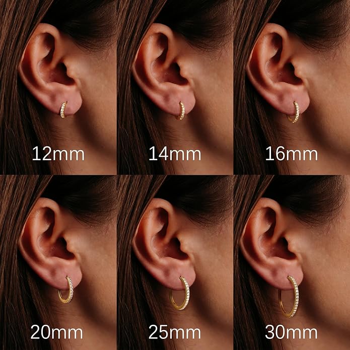 14K Gold Plated Earrings for Women 14K Gold Plated Hoop Earrings for Women Cubic Zirconia Shining Gold Plated Hoops Earring for Womens Hoop Lightweight Hoops Earring for Womens 12/14/16/20/25/30mm