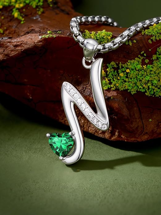 Christmas Gifts for Women Alphabet A to Z Initial Birthstone Pendant Necklaces for Women - 18k White Gold Plated Personalized Name Jewelry Valentine Mothers Day Birthday Gifts for Women Her Girlfriend