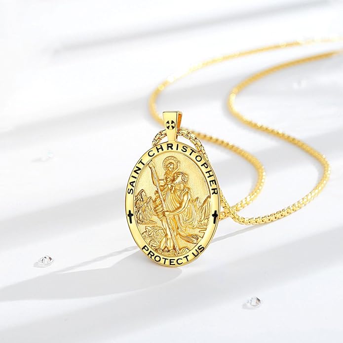 EUDORA 925 Sterling Silver St Christopher/St Benedict/St Michael/Virgin Mary/San Judas Tadeo/Good Shepherd Cross/Archangel Necklace Medal Pendant Protection Religious Amulet Jewelry For Men Women