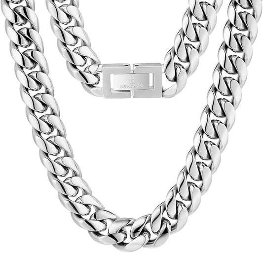 KRKC&CO Cuban Link Chain for Men 8/10/12/14mm, Brithday Gift for Men, 18k Gold Miami Necklace, Durable, Anti-Allergies Hip Hop Jewelry for Mens
