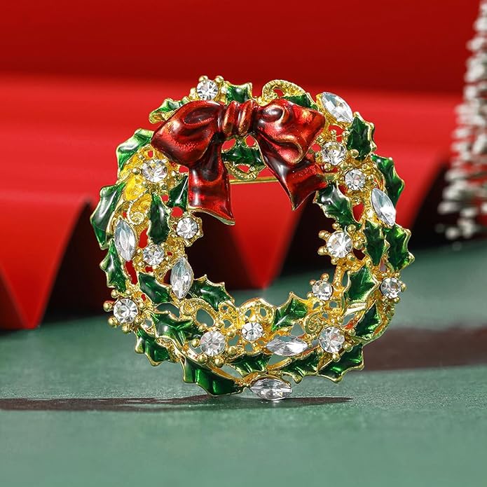 ONLYJUMP Christmas Bell Brooch Pins for Women Girls Lovely Crystal Christmass Tree Snowflake Bell Reindeer Snowman Brooches Colorful Xmas Enamel Pins Holiday Party Gift