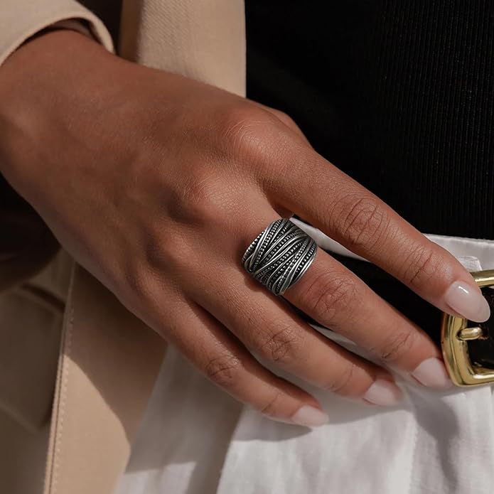 2 Tone Intertwined Crossover Statement Ring Fashion Chunky Band Rings for Women Wide Index Finger Rings Costume Jewelry