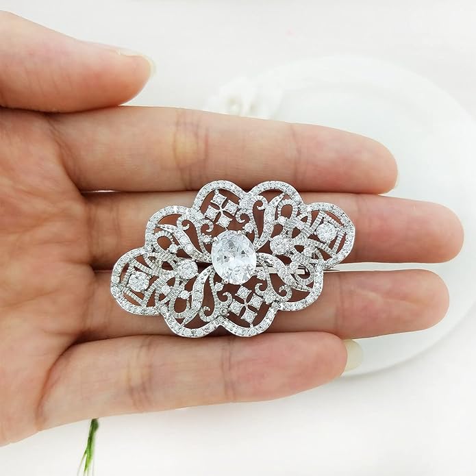 YOQUCOL Cubic Zirconia Crystal Rhinestone Wedding Brooch Pin for Women Brides Jewelry