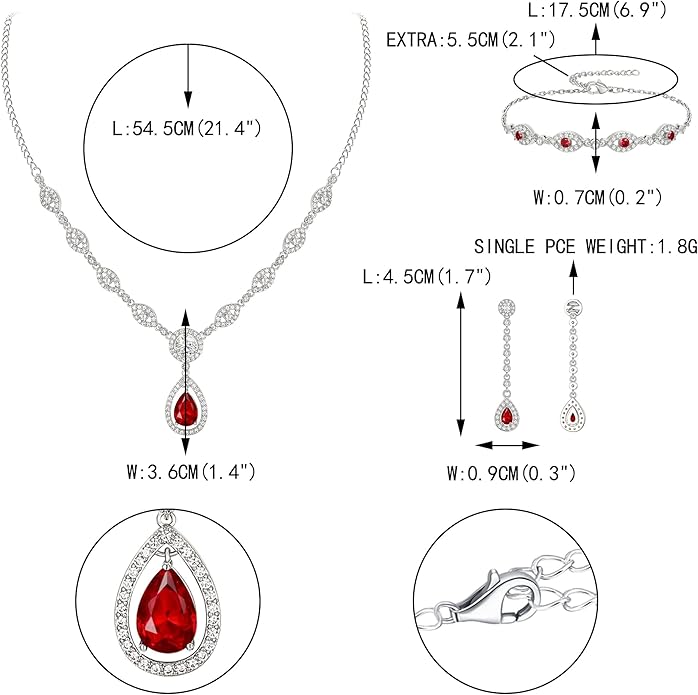 EVER FAITH Bridal Jewelry Set for Women, Stunning Teardrop Cubic Zirconia Birthstone Necklace Bracelet Earrings Sets Gift for Mothers Day/Valentines/Birthday/Christmas