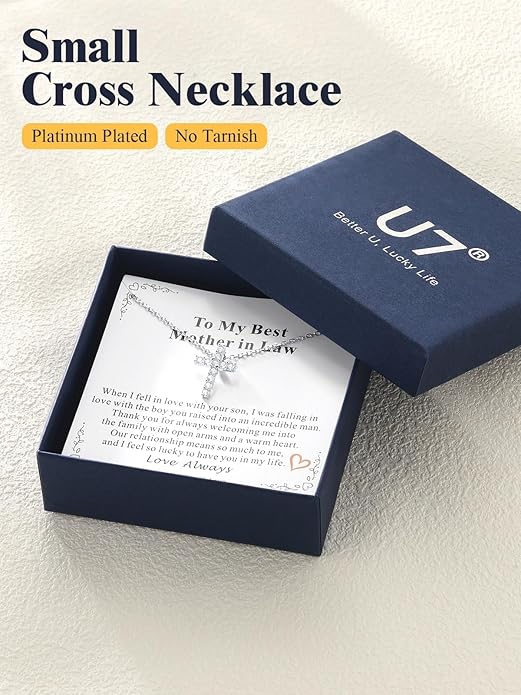 U7 Cross Necklace for Women,Silver/14K Gold Large or Small Cross Necklaces with CZ Diamond,Faith Birthday/Christmas Gift for Her Women Mother Daughter Grandmother