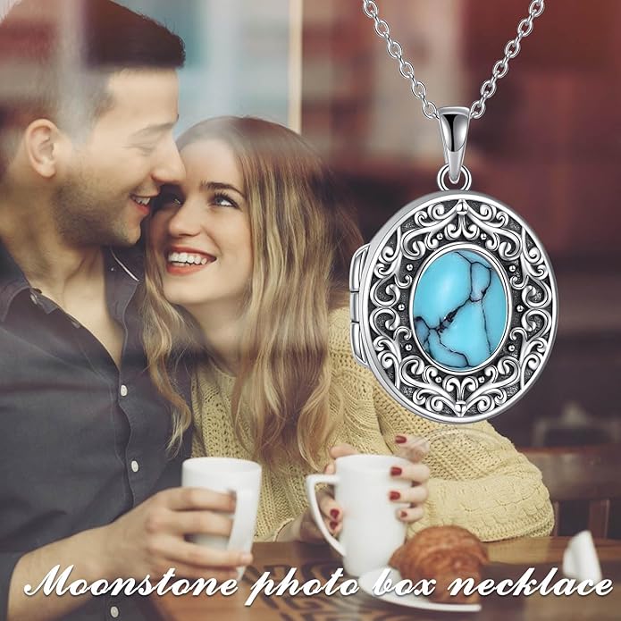 TIGER RIDER Sterling Silver Photo Locket Necklace That Holds Pictures Oval Shaped Photo Jewelry for Mother Daughter Wife