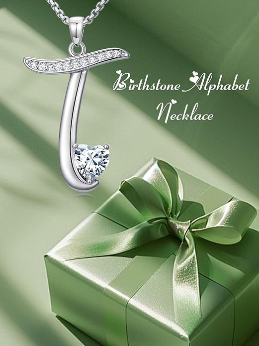 Christmas Gifts for Women Alphabet A to Z Initial Birthstone Pendant Necklaces for Women - 18k White Gold Plated Personalized Name Jewelry Valentine Mothers Day Birthday Gifts for Women Her Girlfriend