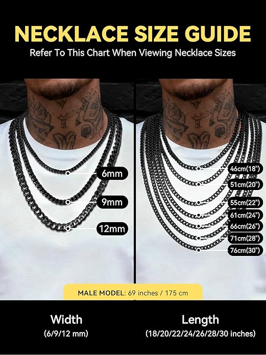 ChainsHouse Cuban Chain Necklace for Men, Stainless Steel/Black/Gold Plated Miami Cuban Necklace 6/9/12MM Width 18"-30" Length Hip Hop Jewelry, Send Gift Box