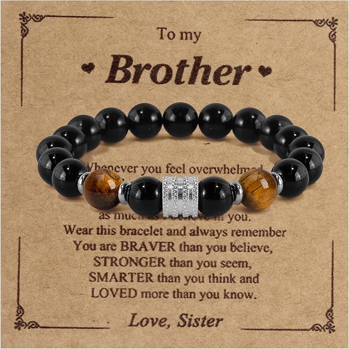 Hamoery Bracelets for Men Natural Tiger Eye Stone Beads Braided Rope Bracelet Gift for Dad Husband