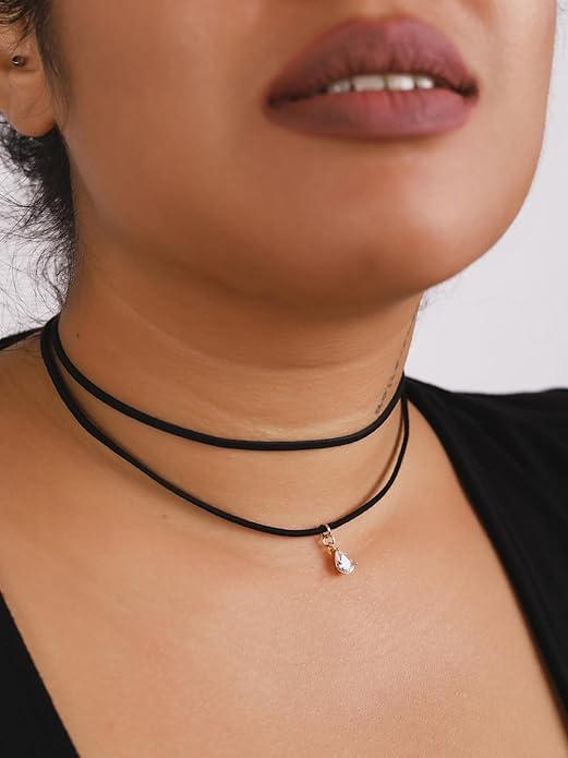 Sacina Layered Black Choker Necklace, Glass Teardrop Chocker, Black Necklace, Gothic Goth Boho Choker, Christmas Jewelry Gift For Women