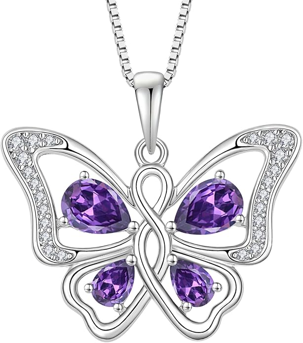 Butterfly Necklace 925 Sterling Silver Cubic Zirconia Birthstone Jewelry Gifts for Women Wife Mother