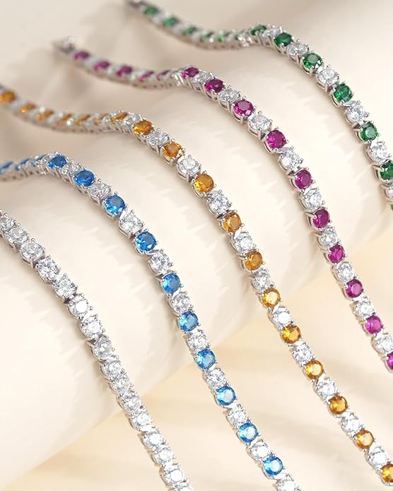 18K White Gold Plated Birthstone Tennis Bracelet for Women, Hypoallergenic 925 Sterling Silver with 5A Cubic Zirconia, Dainty Jewelry Anniversary Birthday Gifts for Her