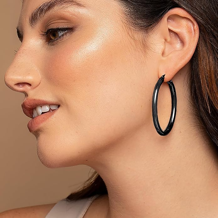 4mm Thick Gold Chunky Earrings Steling Silver Post Hoops Earrings For Women Hollow Tube Hoops Earrings Thick Gold Hoop Earrings Hypoallergenic Lightweight Gold Hoop Large Earrings 20/30/40/50/60MM