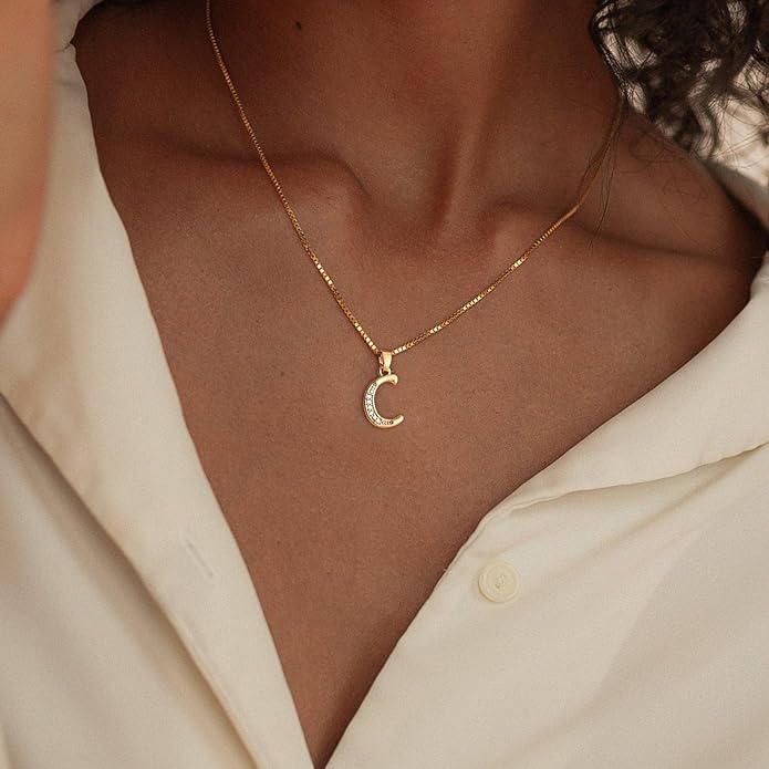 Initial Necklace for Women, 14K Gold Plated Box Chain Letter Pendant, Trendy Name Necklace, Dainty Personalized Jewelry Gift for Her