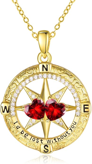 Zeuslia Double Birthstone Necklace Gifts for Wife - 925 Sterling Silver Sunflower/Rose/Crown Cross/Compass/Heart Pendant I Love You Necklace, Anniversary Birthday Gifts for Wife Girlfriend Mom Her